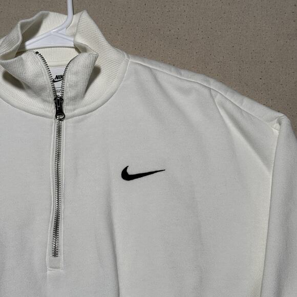 NIKE Women’s White Phoenix Fleece 1/4 Zip Cropped Sweatshirt Size Medium - Picture 3 of 8